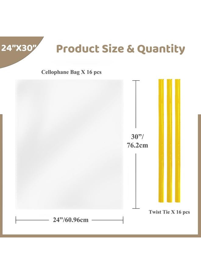 WIKDAY Cellophane Wrap for Gift Baskets 24x30 Inches 16 PCS Large Clear Gift Wrapping Plastic Bags with Ties for Gift Giving, Packaging Products - Image 2