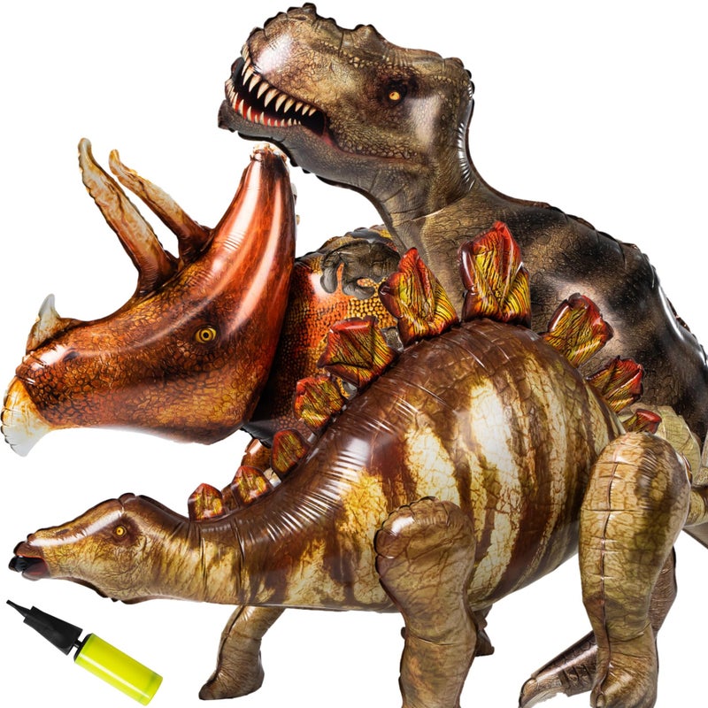Nbguigdstr 3 Pcs 52 Inflatable Dinosaur BalloonDinosaur Party Decorations Birthday Party SuppliesTyrannosaurusTriceratopsStegosaurusParty FavorsHalloweenChristmas Gift for Kids and Adults - Image 3