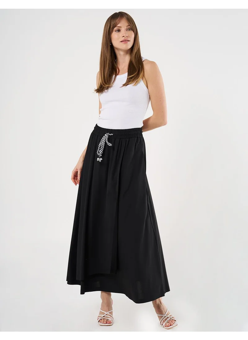 Kayra Drawstring Knit Wrap Skirt Black