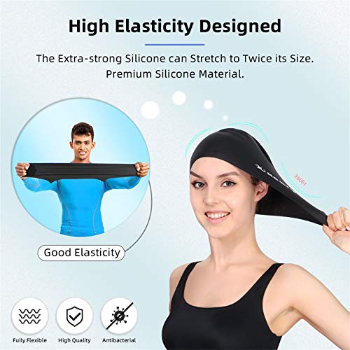 Keary 2 Pack Silicone Swim Cap for Long Hair Women Girl Men Waterproof Bathing Pool Swimming Cap Cover Ears to Keep Your Hair Dry, 3D Soft Stretchable Durable and Anti-Slip, Easy to Put On and Off - Image 3