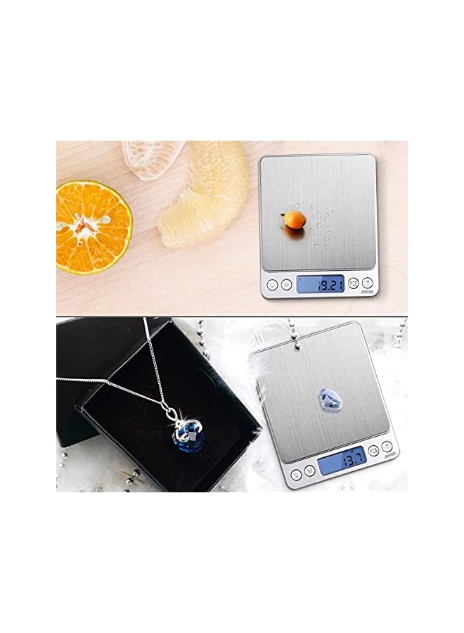 PROMASS Digital Kitchen Scale, 500g Mini Pocket Jewelry Scale, Cooking Food Scale, Back-Lit LCD Display, 2 Trays, 6 Units, Auto Off, Tare, PCS, Stainless Steel, Batteries Included - Image 3
