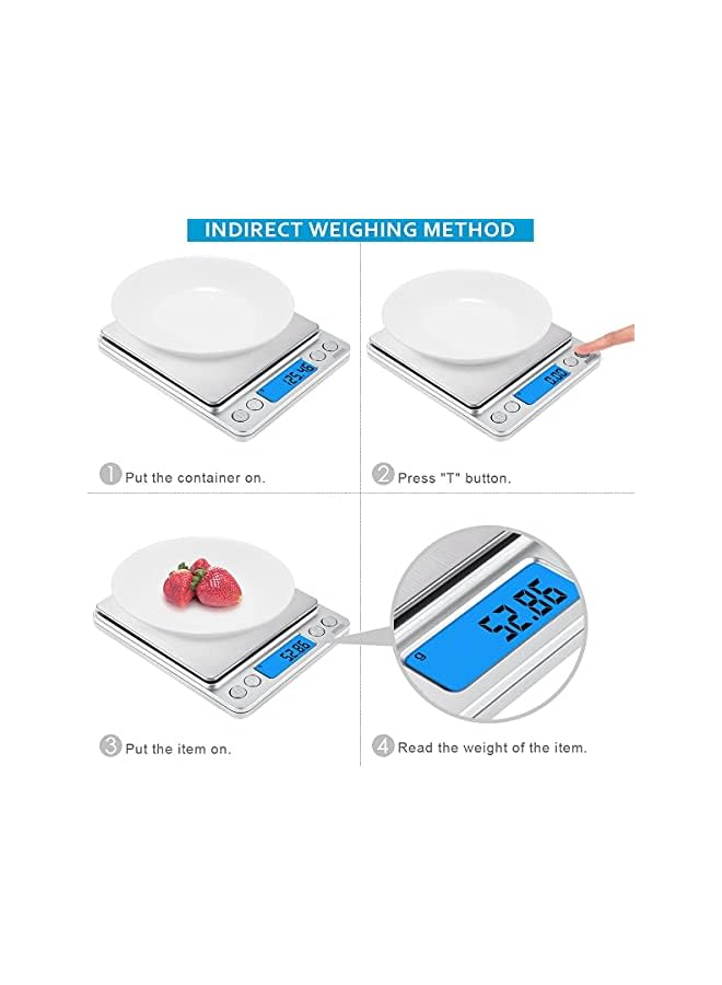 PROMASS Digital Kitchen Scale, 500g Mini Pocket Jewelry Scale, Cooking Food Scale, Back-Lit LCD Display, 2 Trays, 6 Units, Auto Off, Tare, PCS, Stainless Steel, Batteries Included - Image 5
