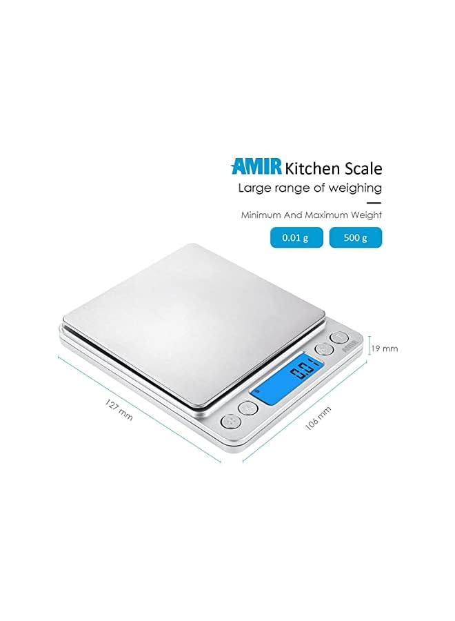 PROMASS Digital Kitchen Scale, 500g Mini Pocket Jewelry Scale, Cooking Food Scale, Back-Lit LCD Display, 2 Trays, 6 Units, Auto Off, Tare, PCS, Stainless Steel, Batteries Included - Image 4