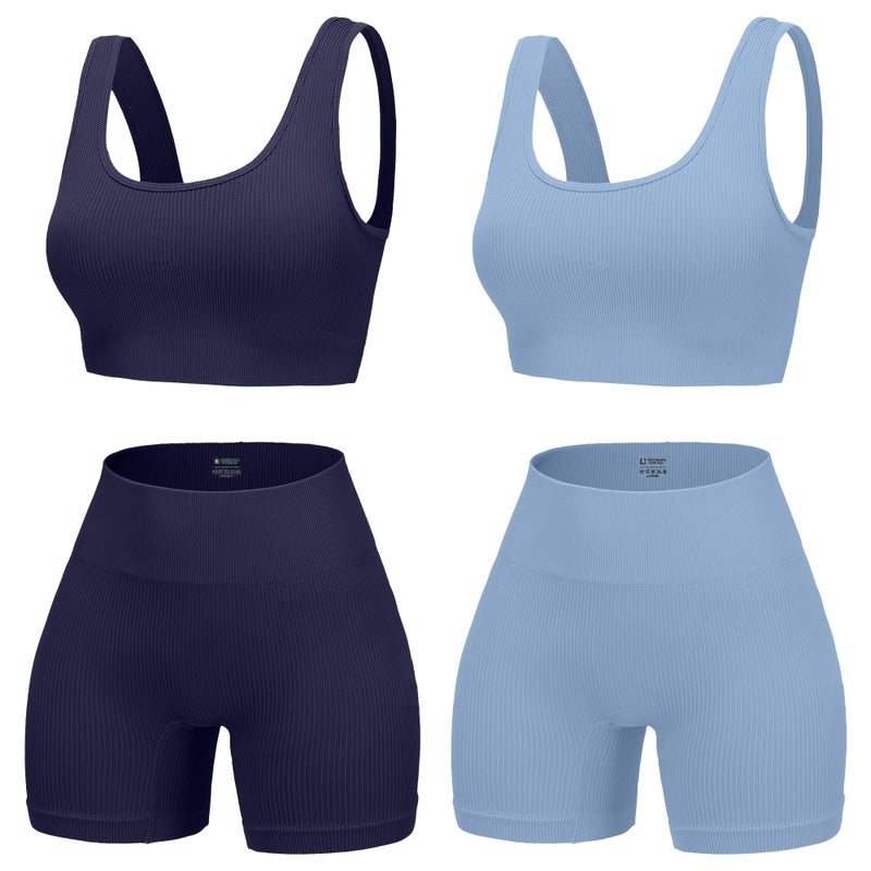 YWBIN 4 Piece Workout Sets for Women Seamless Ribbed High Waist Yoga shorts with Sports Bra Outfits - Image 1
