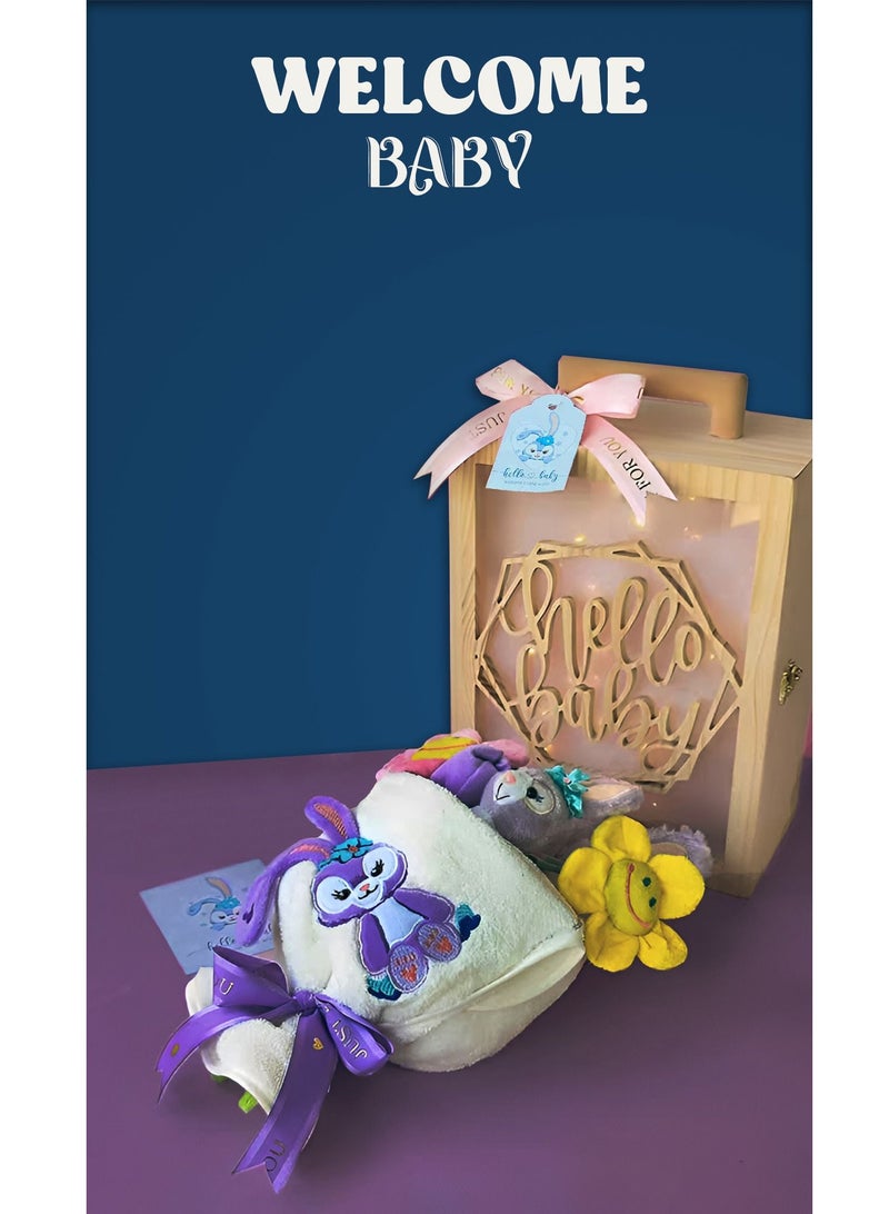 My Pumpkin Adorable Newborn Baby Giftset Bouquet Complete 11n Piece Baby Gift Set In Exquisite Carved Wooden Box with LED Light - Image 2