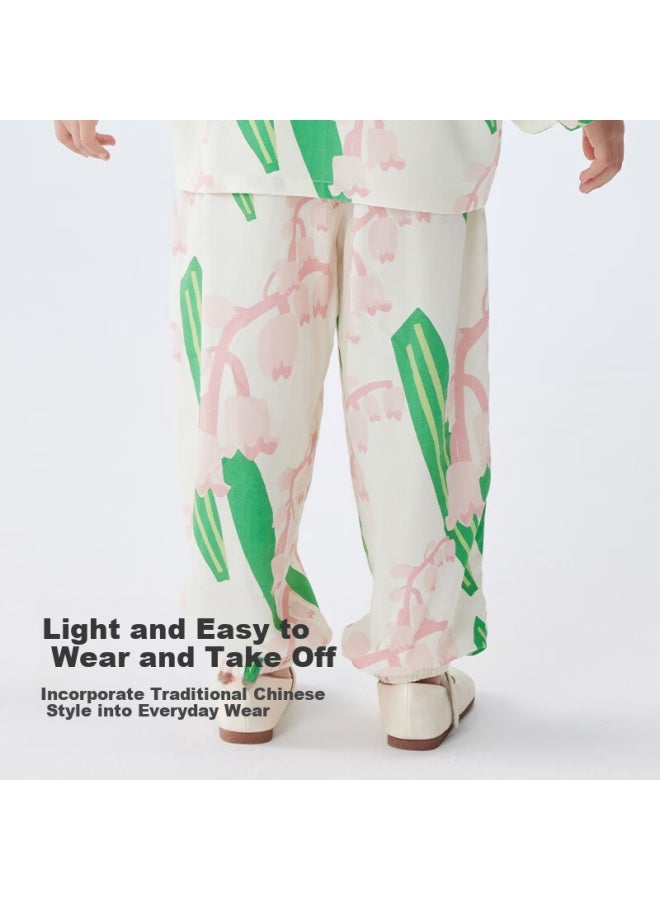 Potatokids Kids Mosquito-repellent Pants Traditional Style Boys Girls Loose Breathable Summer Homewear Long Pants Cardamom Pink 120 - Image 2