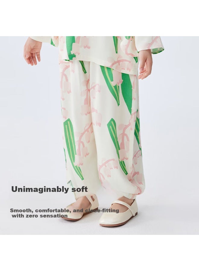 Potatokids Kids Mosquito-repellent Pants Traditional Style Boys Girls Loose Breathable Summer Homewear Long Pants Cardamom Pink 120 - Image 1