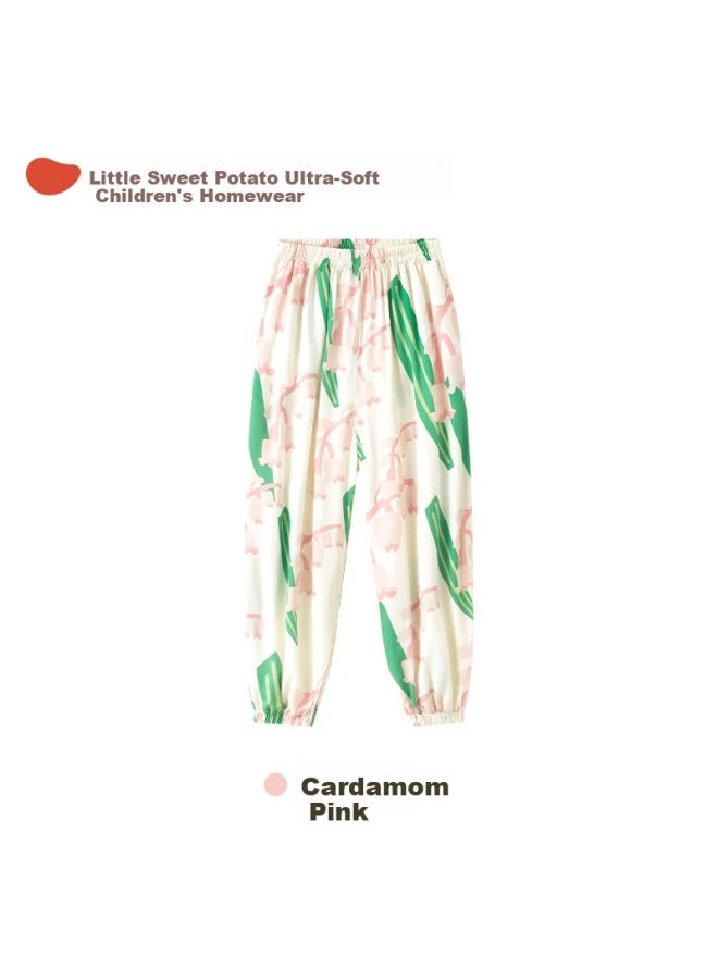 Potatokids Kids Mosquito-repellent Pants Traditional Style Boys Girls Loose Breathable Summer Homewear Long Pants Cardamom Pink 120 - Image 4