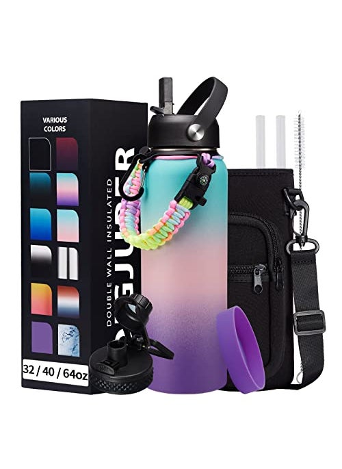 DIGJUPER 40oz Insulated Water Bottle with Straw Paracord Handle  Carrier Bag Wide Mouth Vacuum Insulated Hydro Bottle Stainless Steel Thermo Mug Flask for Sports Office School Cold 48Hrs  Hot 24Hrs 