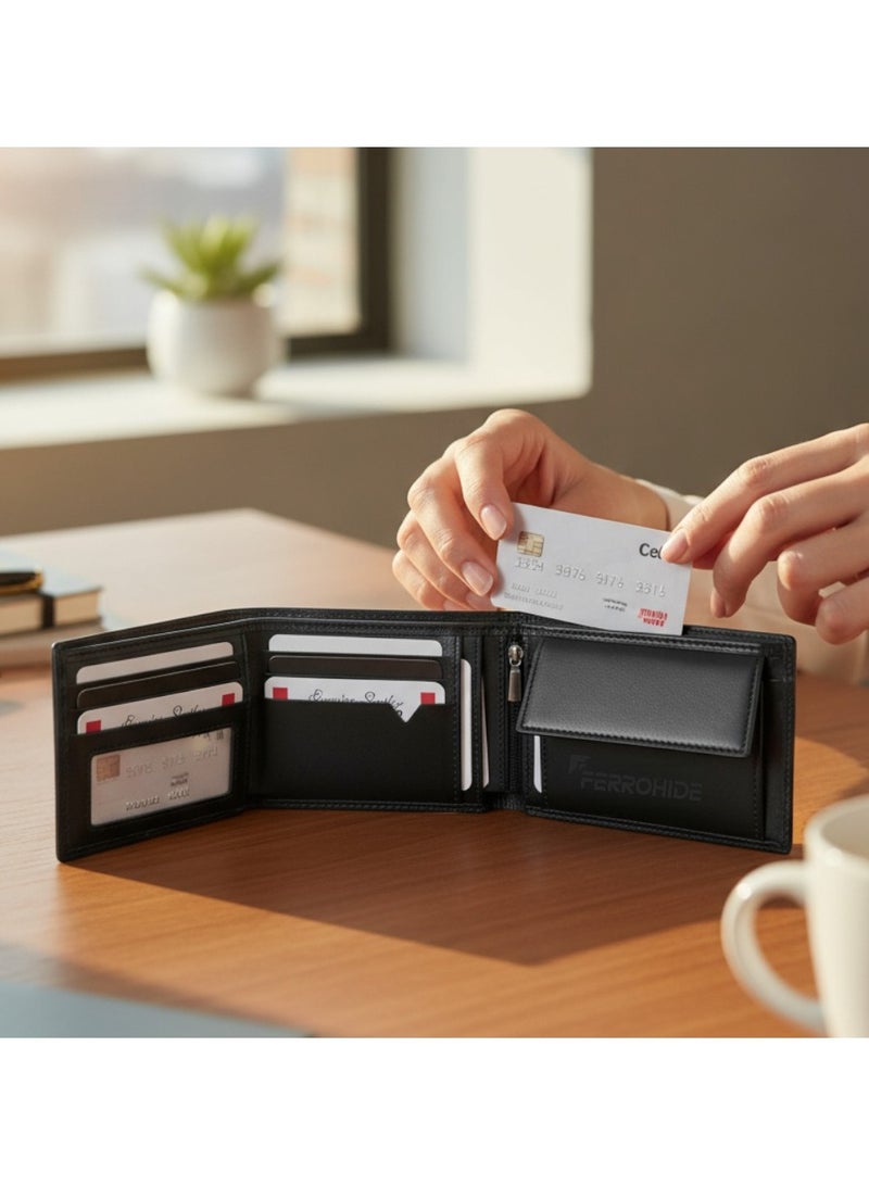 FERROHIDE Ferrohide Black Leather Master Card Wallet, CalfSkin, Gift Box Included - Image 5