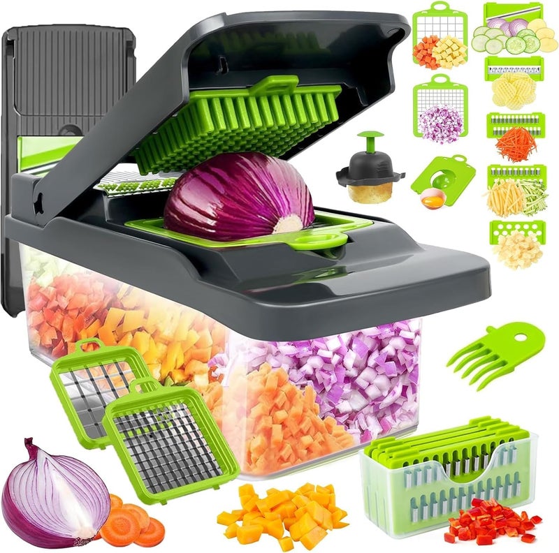 16-in-1 Vegetable Cutter with 7 Blades and Spice Grinder, Multifunctional Vegetable Slicer with Storage Container, Fruit Slicer for Onions and Garlic for the Kitchen - Image 1