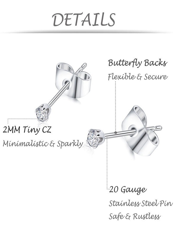 Tornito 20 Pairs 20G 2mm Tiny Stud Earrings 316L Stainless Steel Small CZ Ball Earring Set For Men Women - Image 2