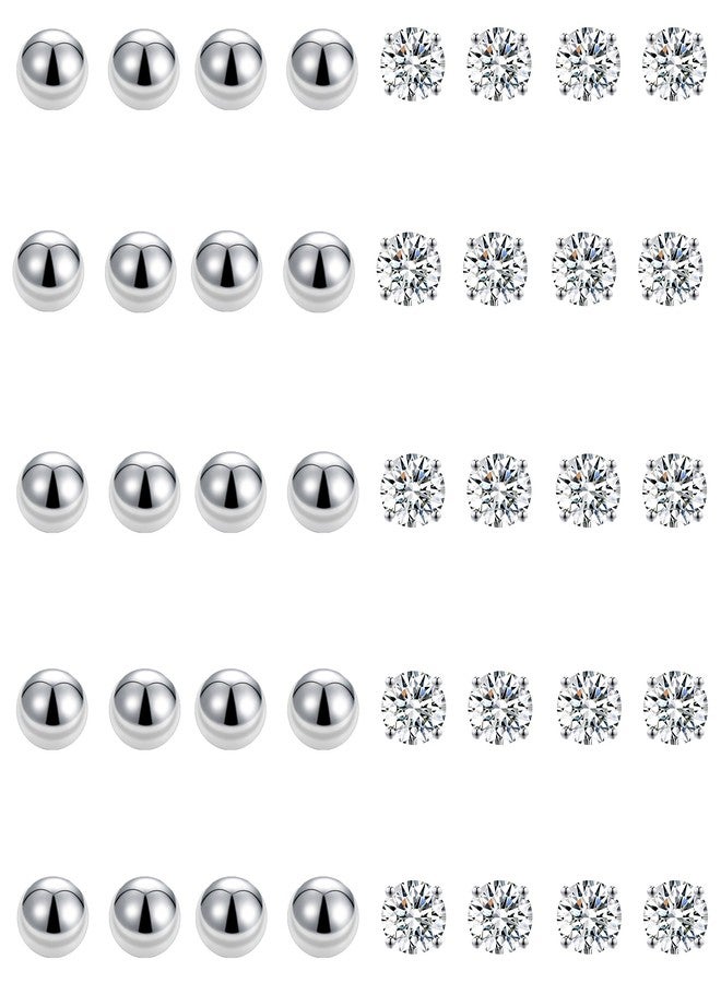 Tornito 20 Pairs 20G 2mm Tiny Stud Earrings 316L Stainless Steel Small CZ Ball Earring Set For Men Women - Image 3