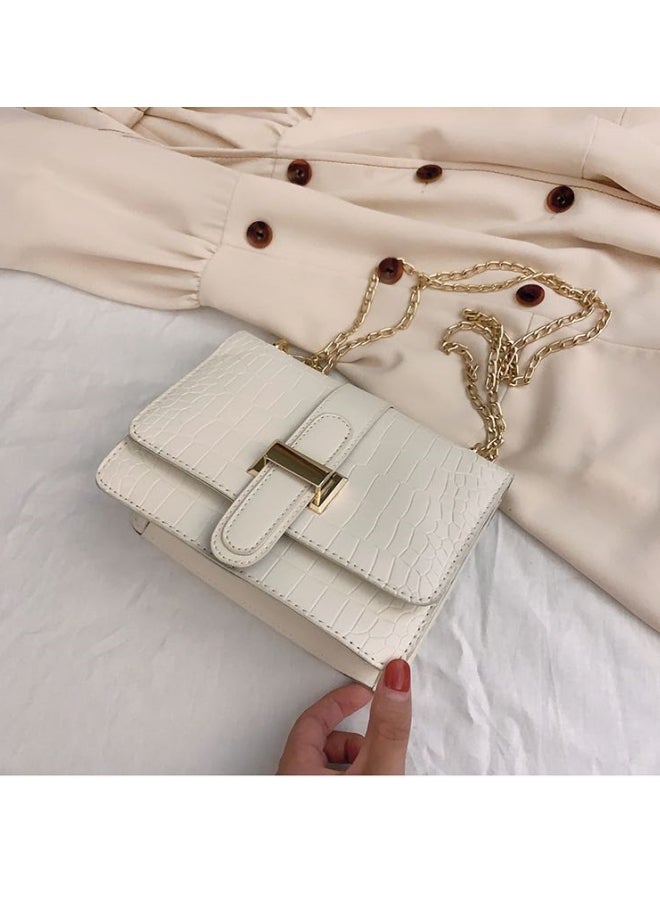 Women's Crocodile Pattern Shoulder Bag, Ladies PU Leather Crossbody Bag Sling Bag Side Bag Small Square Bag, Chain Shoulder Strap Carrying Bag Satchel Bag Phone Bag for Girls/College Students - Image 3