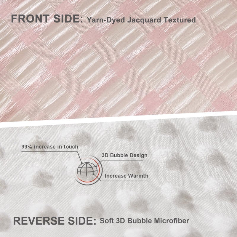 tohrisa Boho Comforter Set Twin Size - 2 Pieces Lightweight Jacquard Seersucker Bedding Sets (1 Soft Fluffy Grid Comforter & 1 Pillowcase) - All Seasons Cozy Modern Bed Set(68"x90" Blush Pink) - Image 3