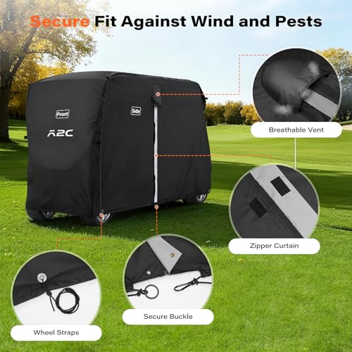 A2C Golf Cart Cover, 600D Heavy Duty Waterproof 4 Passenger Cart Cover,UV Resistant & Windproof Covers, Compatible with EZGO, Club Car, Yamaha - Image 3