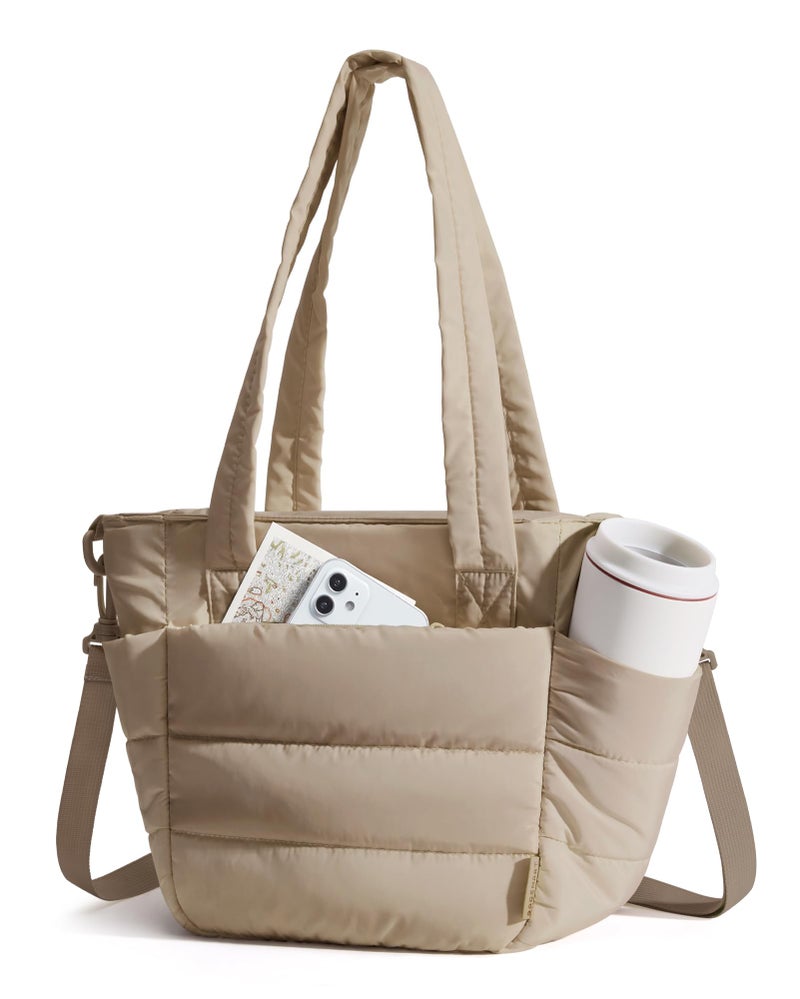 BAGSMART Lunch Bag Women Small Insulated Tote with Lunch Compartment Quilted Lightweight Puffy Tote Bag for Work Travel Outdoor Camel - Image 2