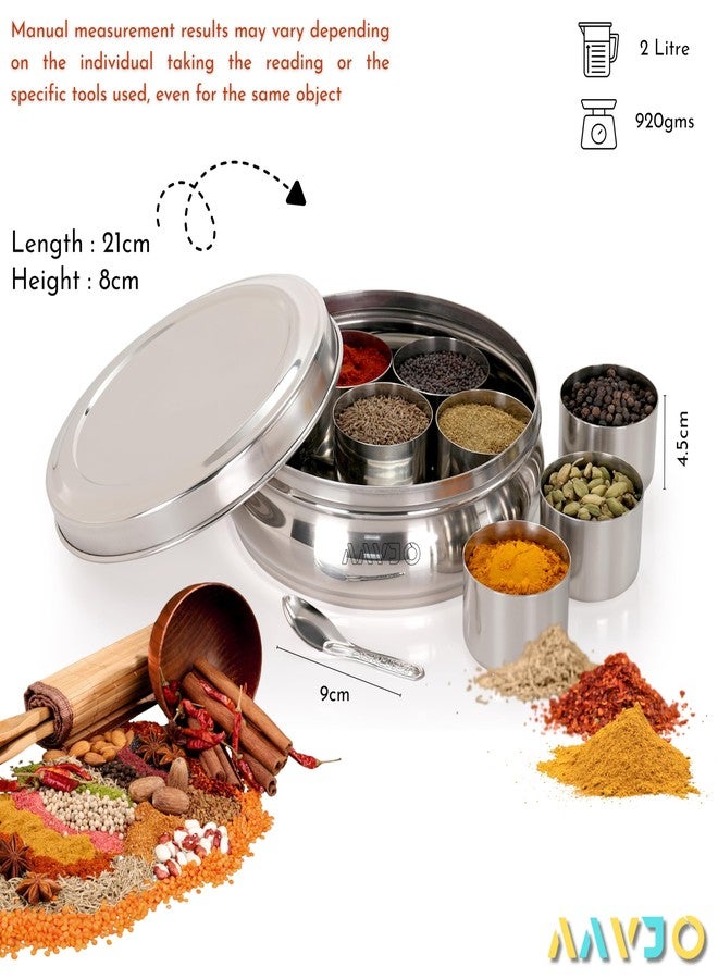 Aavjo O Stainless Steel Masala Dabba Spice Box Organizer Airtight Storage for Kitchen | 9 Piece Masala Container Set |7 Bowls and 1 Spoon| Large 2000 ml - Image 2
