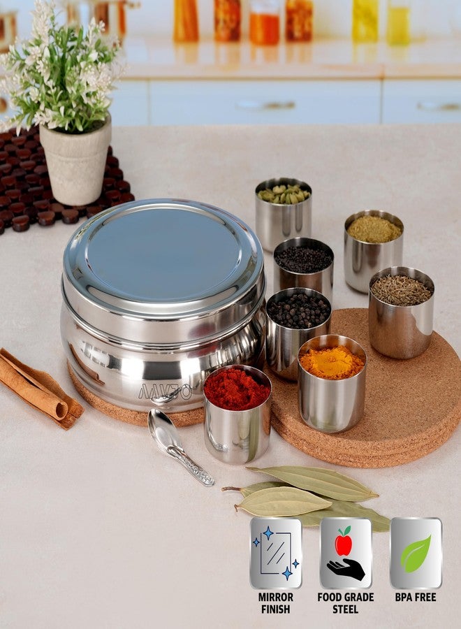 Aavjo O Stainless Steel Masala Dabba Spice Box Organizer Airtight Storage for Kitchen | 9 Piece Masala Container Set |7 Bowls and 1 Spoon| Large 2000 ml - Image 5
