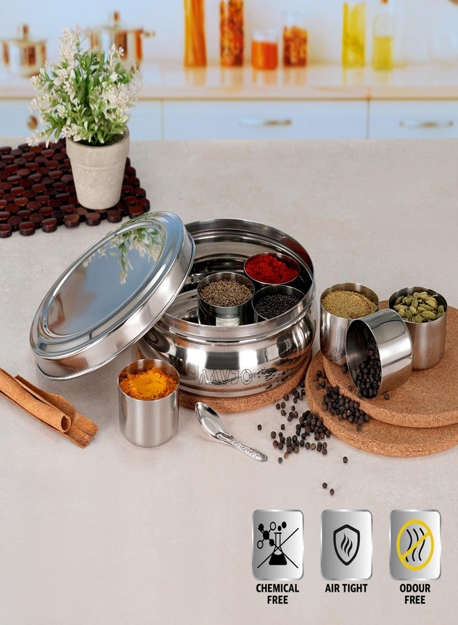 Aavjo O Stainless Steel Masala Dabba Spice Box Organizer Airtight Storage for Kitchen | 9 Piece Masala Container Set |7 Bowls and 1 Spoon| Large 2000 ml - Image 4
