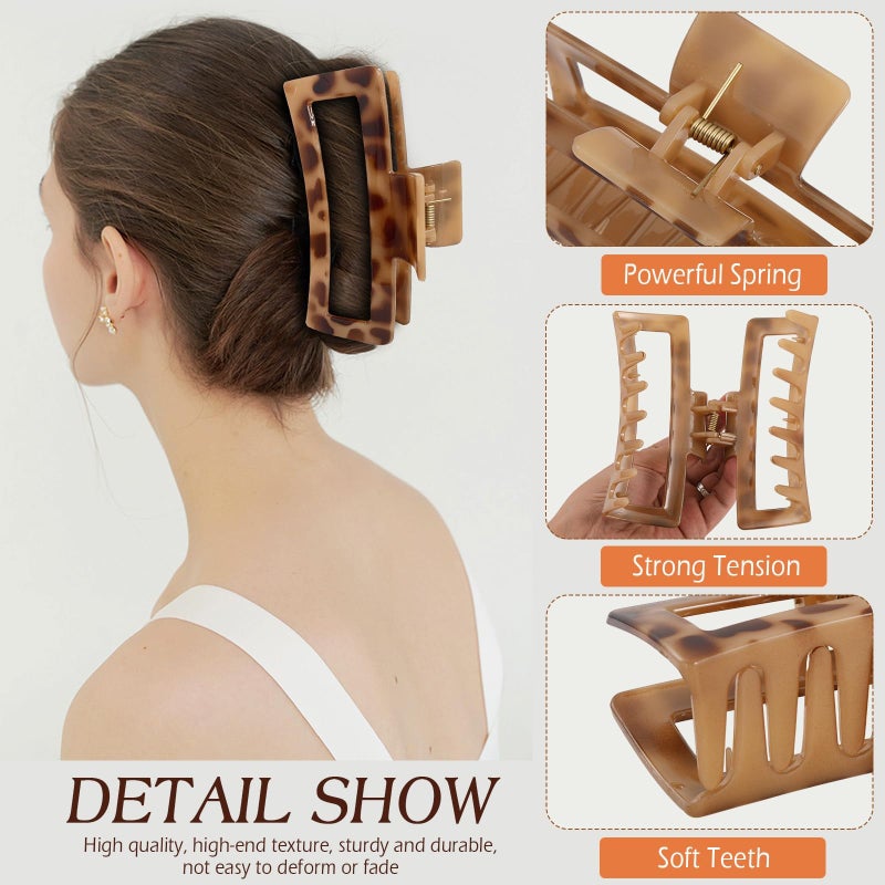 Glaudmeiss 4 PCS 5 Inch Extra Large Claw Clips for Women, Tortoise Shell Jumbo Claw Clips for Thick Long Curly Hair, Oversized Matte Non-slip Rectangle, Durable Strong Hold Hair Clip,Non-slip Square Jaw Clip - Image 5