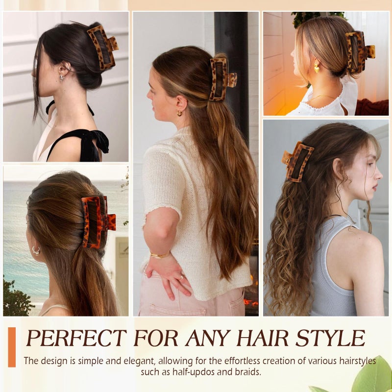 Glaudmeiss 4 PCS 5 Inch Extra Large Claw Clips for Women, Tortoise Shell Jumbo Claw Clips for Thick Long Curly Hair, Oversized Matte Non-slip Rectangle, Durable Strong Hold Hair Clip,Non-slip Square Jaw Clip - Image 4