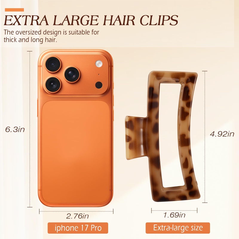 Glaudmeiss 4 PCS 5 Inch Extra Large Claw Clips for Women, Tortoise Shell Jumbo Claw Clips for Thick Long Curly Hair, Oversized Matte Non-slip Rectangle, Durable Strong Hold Hair Clip,Non-slip Square Jaw Clip - Image 3