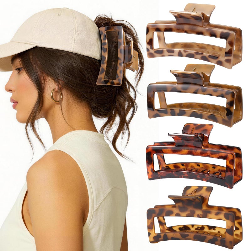 Glaudmeiss 4 PCS 5 Inch Extra Large Claw Clips for Women, Tortoise Shell Jumbo Claw Clips for Thick Long Curly Hair, Oversized Matte Non-slip Rectangle, Durable Strong Hold Hair Clip,Non-slip Square Jaw Clip - Image 1