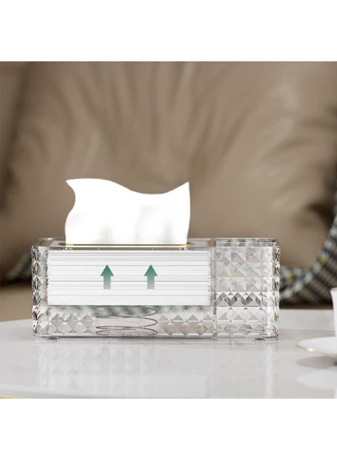 Generic Clear Acrylic Tissue Box Holder with Makeup Organizer – Crystal Design Tissue Box with Gold Trim for Home, Office, Bathroom & Vanity Storage - Multicolor - Image 2