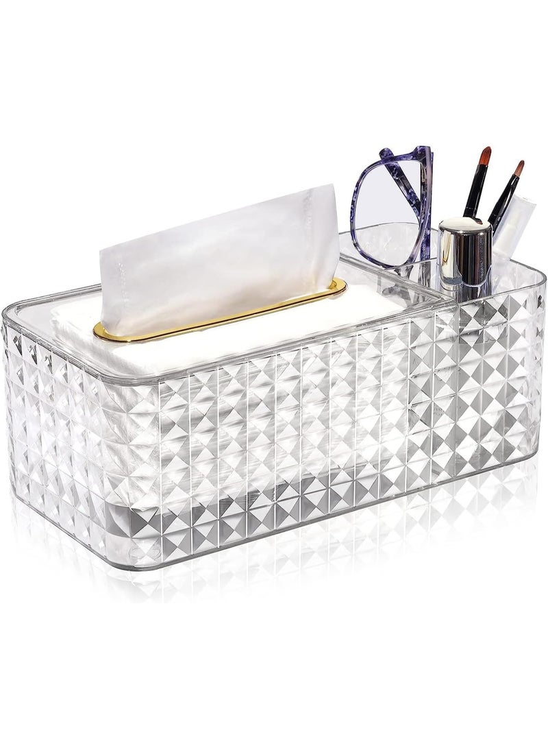 Generic Clear Acrylic Tissue Box Holder with Makeup Organizer – Crystal Design Tissue Box with Gold Trim for Home, Office, Bathroom & Vanity Storage - Multicolor - Image 1