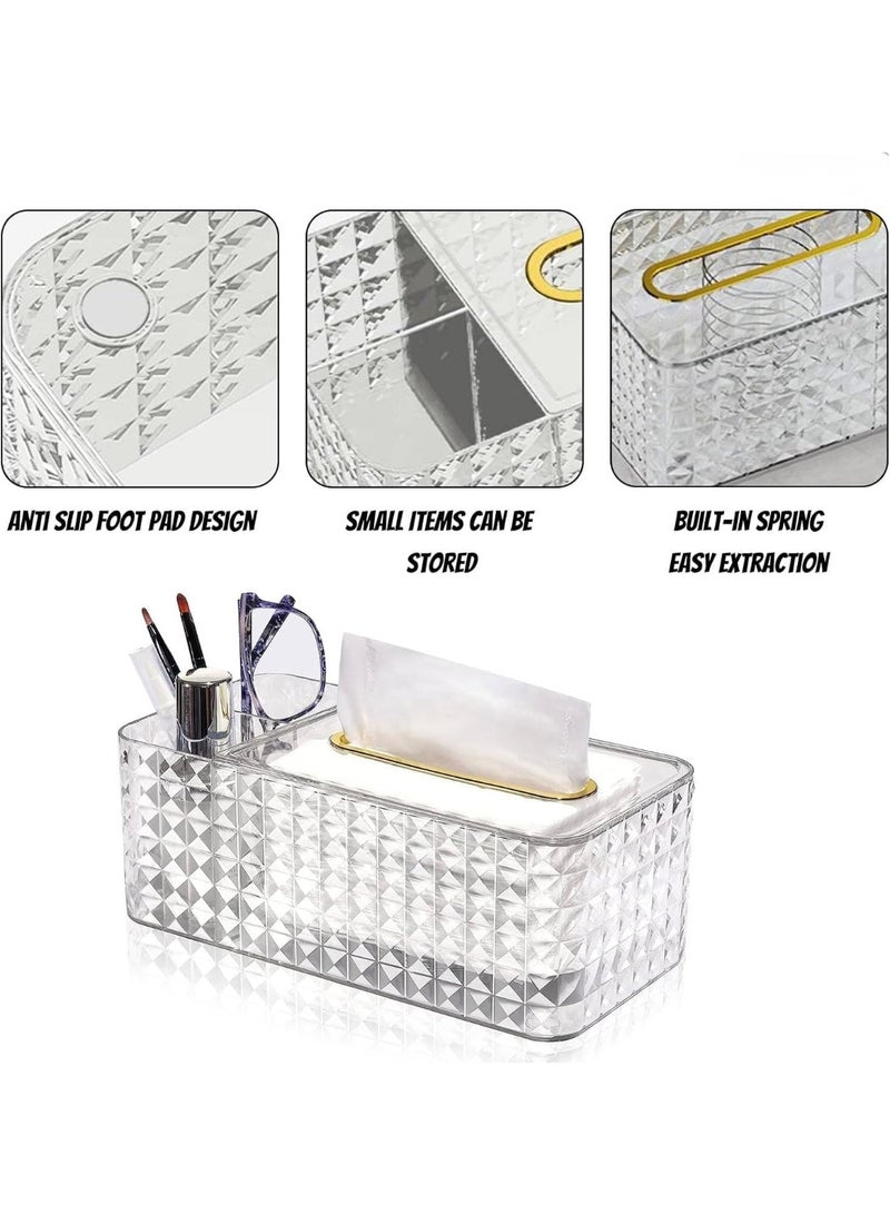 Generic Clear Acrylic Tissue Box Holder with Makeup Organizer – Crystal Design Tissue Box with Gold Trim for Home, Office, Bathroom & Vanity Storage - Multicolor - Image 5