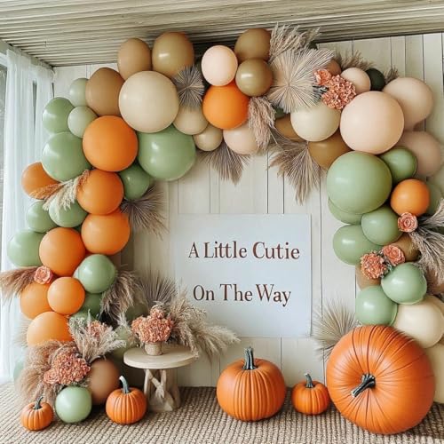 Pinbra Dusty Green Orange Balloon Garland Double Stuffed Blush Brown Nude Balloon Arch Avocado Green White Sand Balloons for Neutral Baby Shower Bridal Shower Gender Reveal Birthday Fall Party Decorations - Image 5