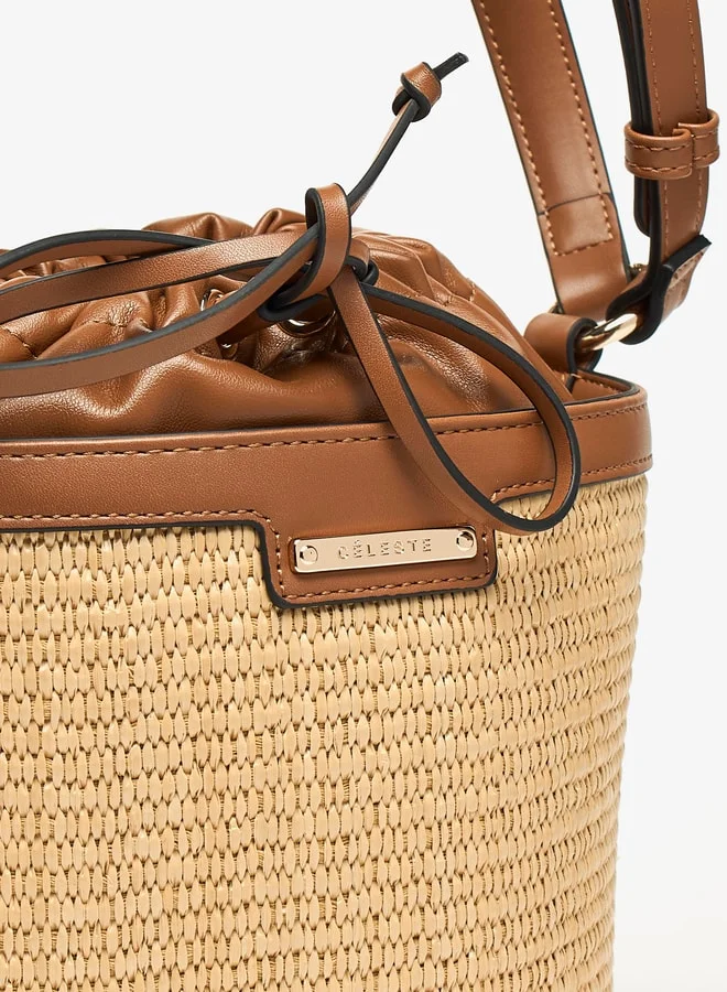 Celeste Women Textured Bucket Bag with Drawstring Closure and Adjustable Strap