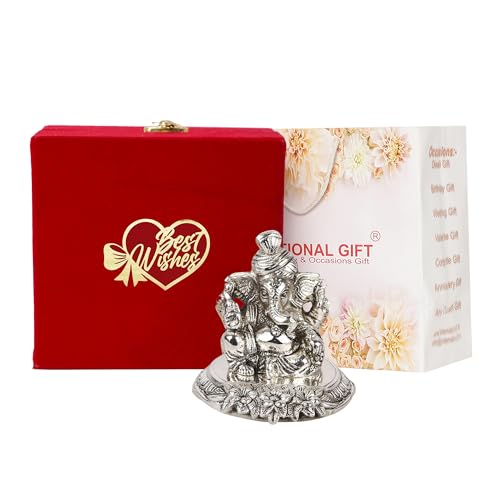 INTERNATIONAL GIFT® Silver Ganesh Idol Oxidized Finish with Best Wishes - Image 1