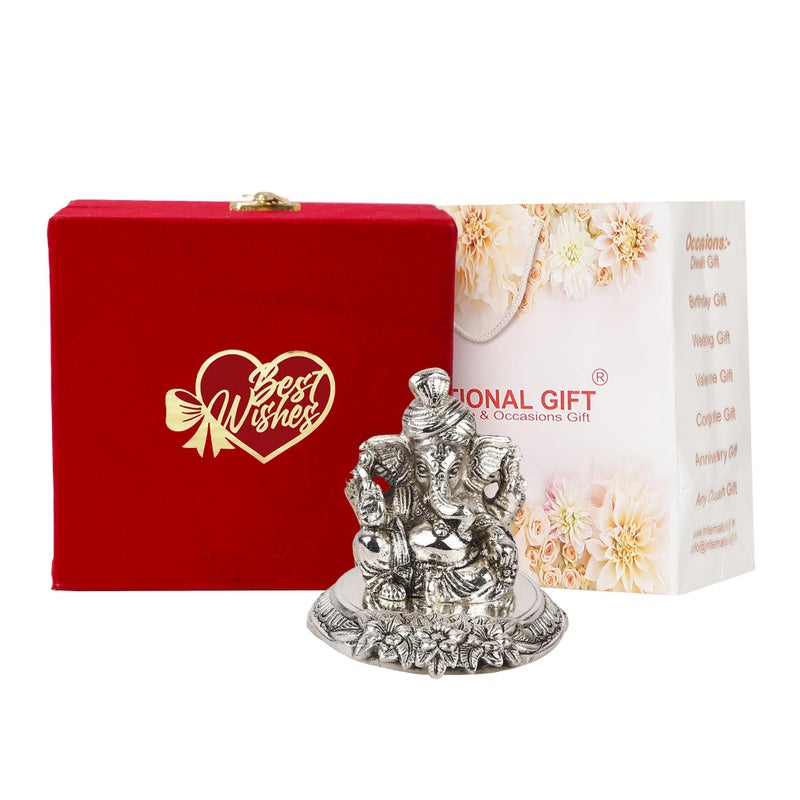 INTERNATIONAL GIFT® Silver Ganesh Idol Oxidized Finish with Best Wishes - Image 5