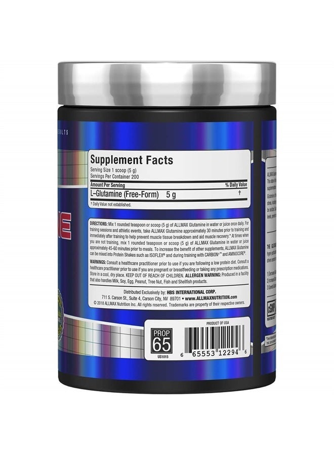 AllMax Nutrition L - Glutamine Powder, Muscle Recovery Formula, Gluten Free, Vegan, 1000 Grams - Image 3