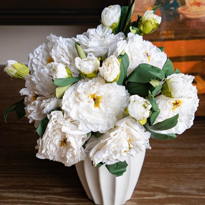 SILK PEONY FAKE FLOWERS VINTAGELARGE LONG STEM PLANTS FOR DECORATION HOME DECOR LIVING ROOM ARTIFICIAL FLOWERSWHITE 4PCS
