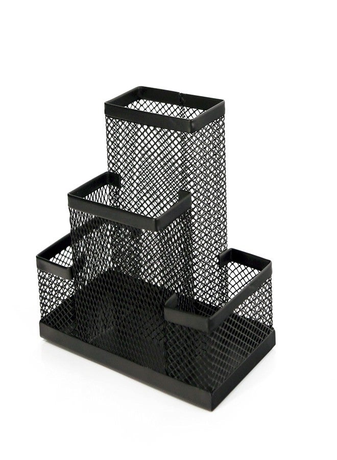 Huron Pen Holder and Desk Organizer Caddy, 4 Compartment Storage for Pencils Pens Sticky Notes Office Desk Accessories for Home Office,Black Steel Mesh (1/4/24/96) (1 pc) - Image 5