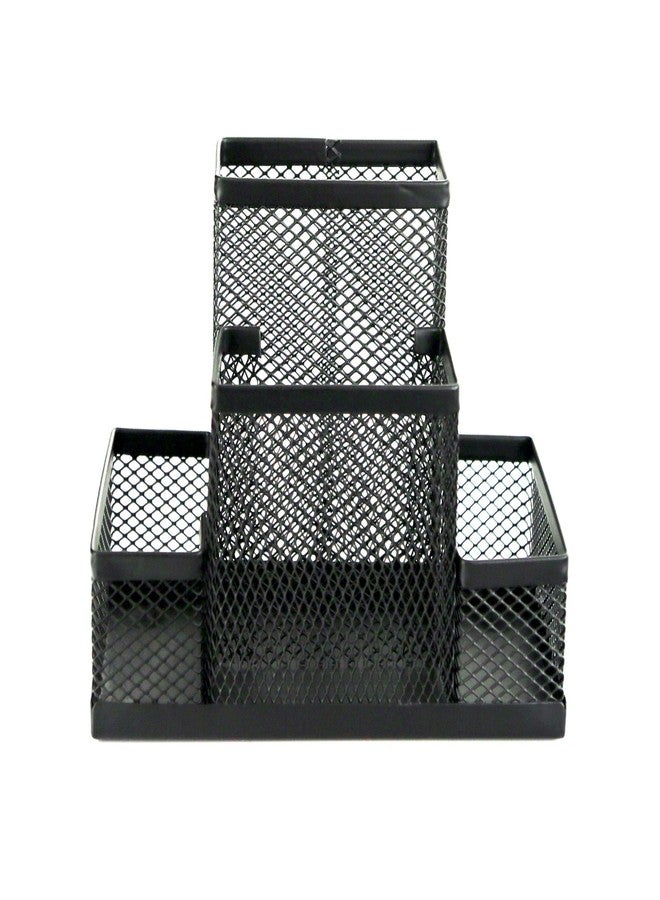 Huron Pen Holder and Desk Organizer Caddy, 4 Compartment Storage for Pencils Pens Sticky Notes Office Desk Accessories for Home Office,Black Steel Mesh (1/4/24/96) (1 pc) - Image 2
