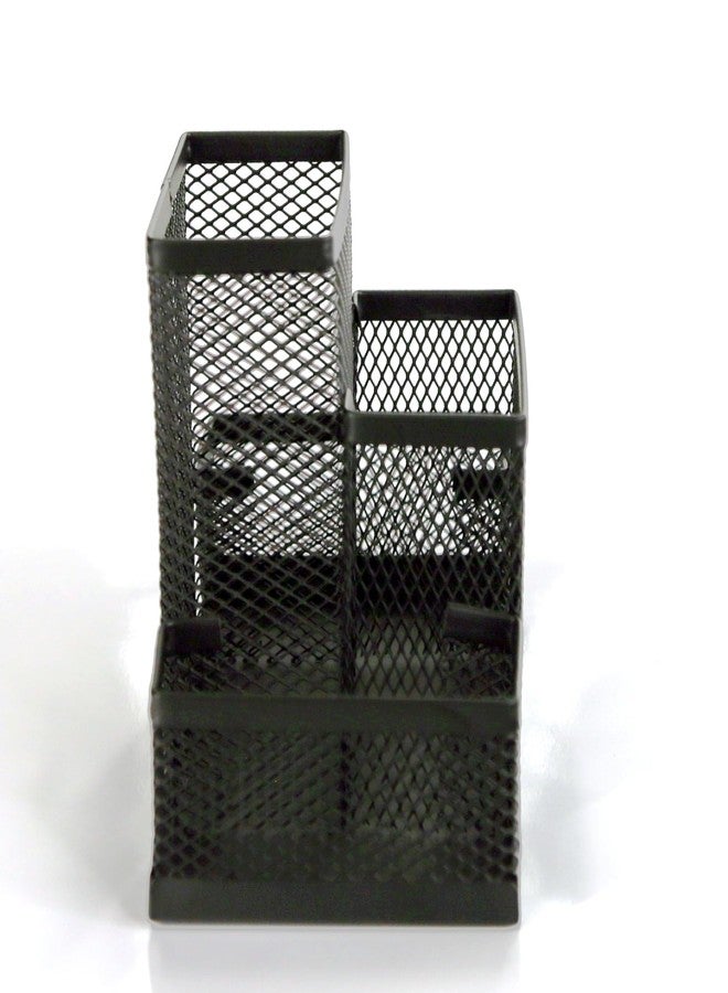 Huron Pen Holder and Desk Organizer Caddy, 4 Compartment Storage for Pencils Pens Sticky Notes Office Desk Accessories for Home Office,Black Steel Mesh (1/4/24/96) (1 pc) - Image 4