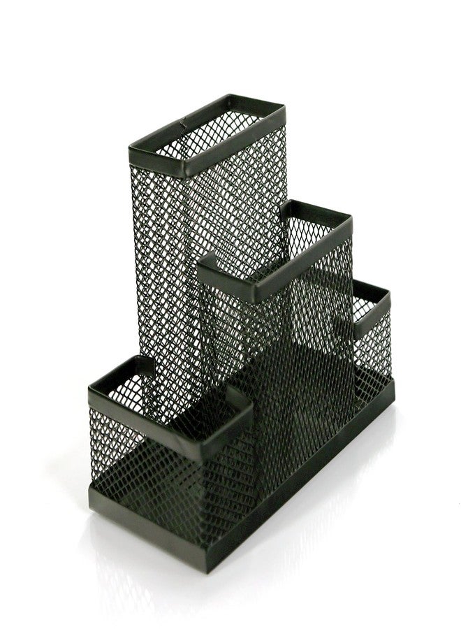 Huron Pen Holder and Desk Organizer Caddy, 4 Compartment Storage for Pencils Pens Sticky Notes Office Desk Accessories for Home Office,Black Steel Mesh (1/4/24/96) (1 pc) - Image 3