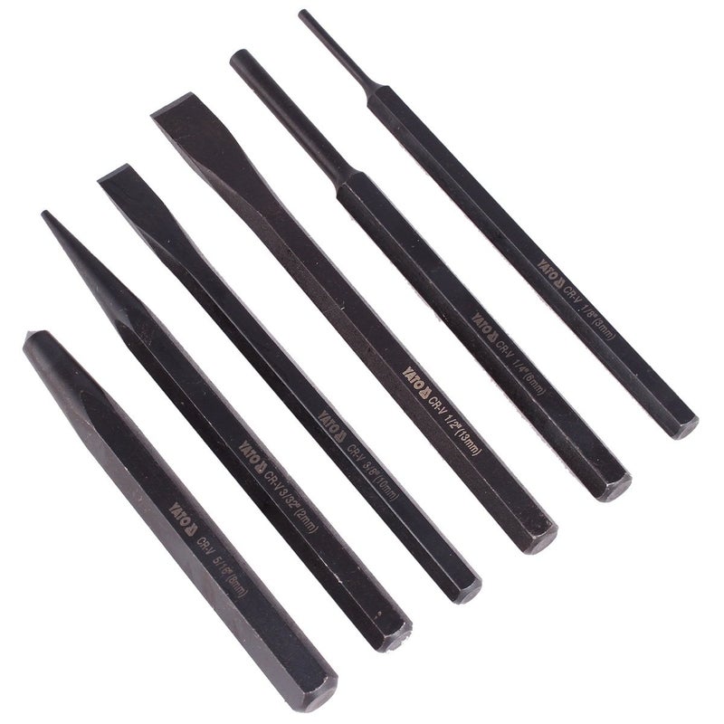 Yato YT4712 Chisel And Punch SetCuttingPunchingIndustrial toolAutomotivePower ToolsHome Toolshand toolsRepair ToolChisel and Punch SetWorkshop ToolsCrV 60Taper Point EndBlack Finish - Image 1