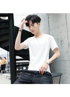 Generic Mens Ice Silk Short Sleeve T-Shirt V-Neck Summer Slim Fit Solid Color Half Sleeve Base Shirt Rock Climbing Suitable Apparel White round neck (1 pack) 