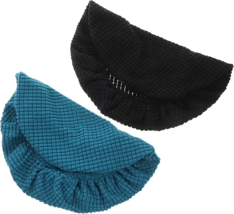 Homoyoyo 2pcs Round Bar Stool Covers Elastic Plush Flannel Fabric Washable Chair Protective Covers for Home Dining Room, Black and Peacock Blue - Image 1
