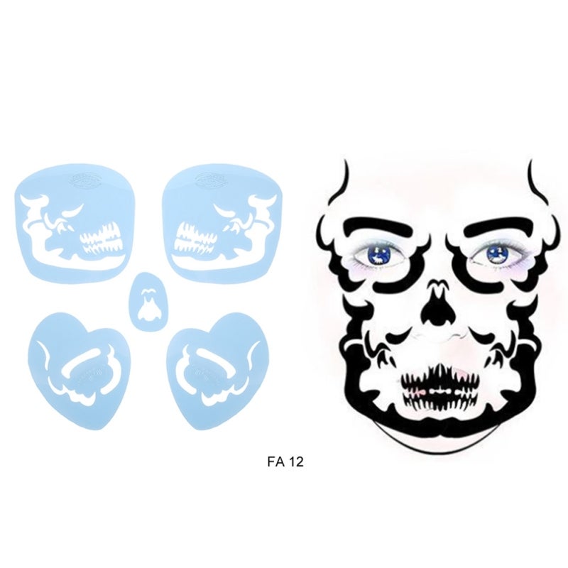 Face Paint Stencil 6 Different Patterns Reusable Tattoo Tool - Durable Cosmetic Painting Tool for Halloween Christmas Party DIY Face Art - Image 3