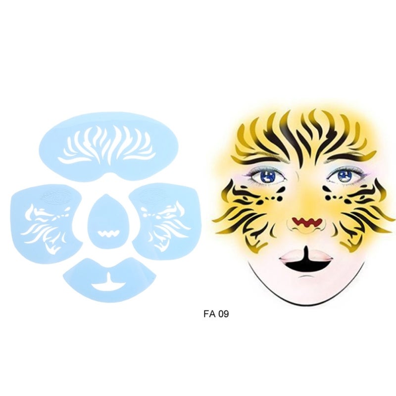 Face Paint Stencil 6 Different Patterns Reusable Tattoo Tool - Durable Cosmetic Painting Tool for Halloween Christmas Party DIY Face Art - Image 1