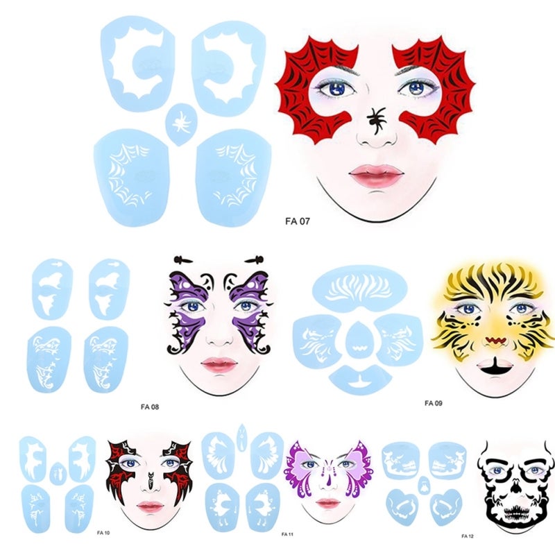 Face Paint Stencil 6 Different Patterns Reusable Tattoo Tool - Durable Cosmetic Painting Tool for Halloween Christmas Party DIY Face Art - Image 5