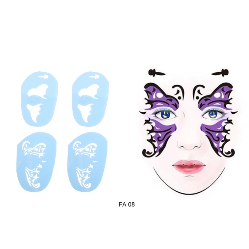 Face Paint Stencil 6 Different Patterns Reusable Tattoo Tool - Durable Cosmetic Painting Tool for Halloween Christmas Party DIY Face Art - Image 4