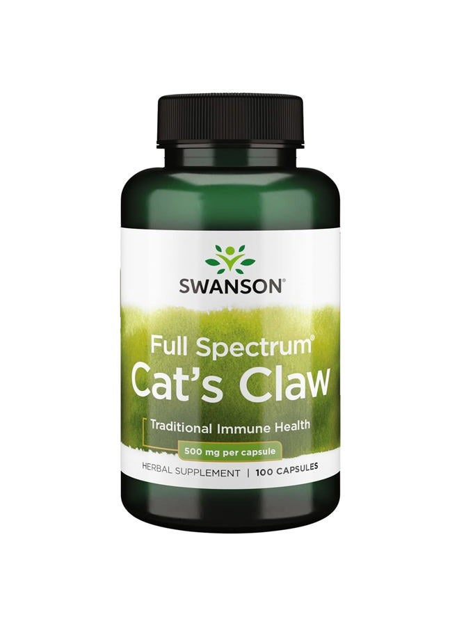SWANSON Full-Spectrum Cat's Claw - Herbal Supplement Promoting Digestive Health & Immune System Support - Natural Formula Supporting Joint Health - (100 Capsules, 500mg Each) - Image 1