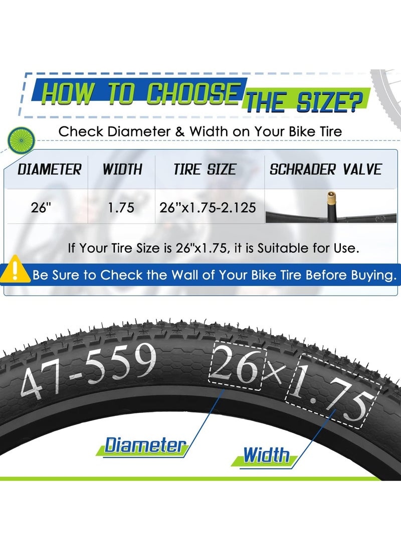 CMGTYYD - 2 Pcs 26" Bicycle Tubes, 26x1.75-2.125 Inches Bicycle Tube with 2 Tire Levers Butyl Rubber Bike Inner Tube with 32mm Schrader Valve for Road/MTB/Kids Bike - Image 1